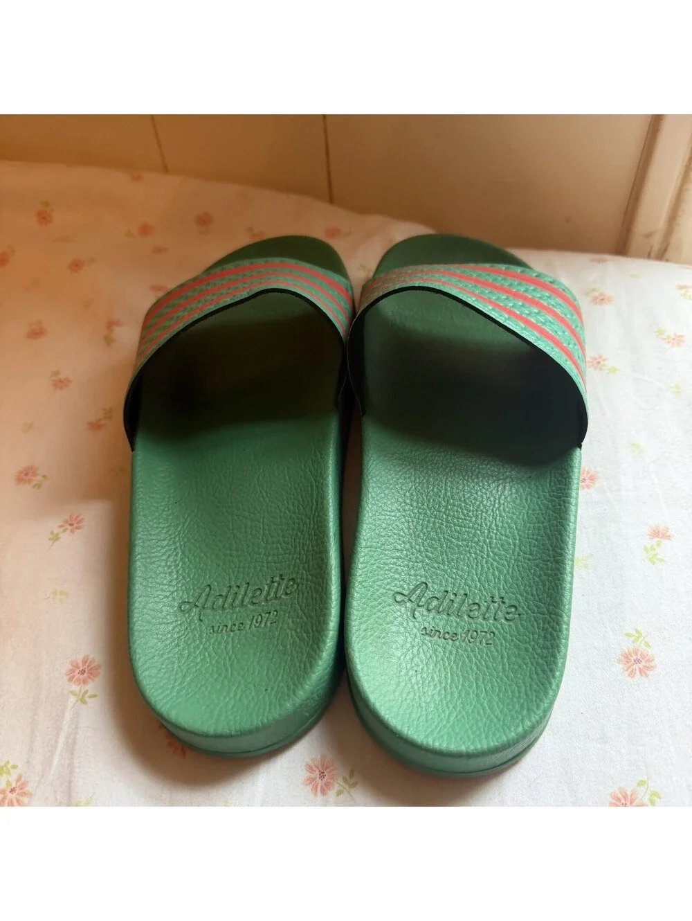 Adidas Adilette Slides Sandals Men’s 8 Hi Res Green Red ART GY3735 Made In Italy